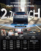 IIWEY 4 Channel Dash Cam 360° View, STARVIS 2 Front 2.7K Rear 2K Inside 1080P x2, 8IR LEDs Night Vision 3.0, PlateTag AI for 