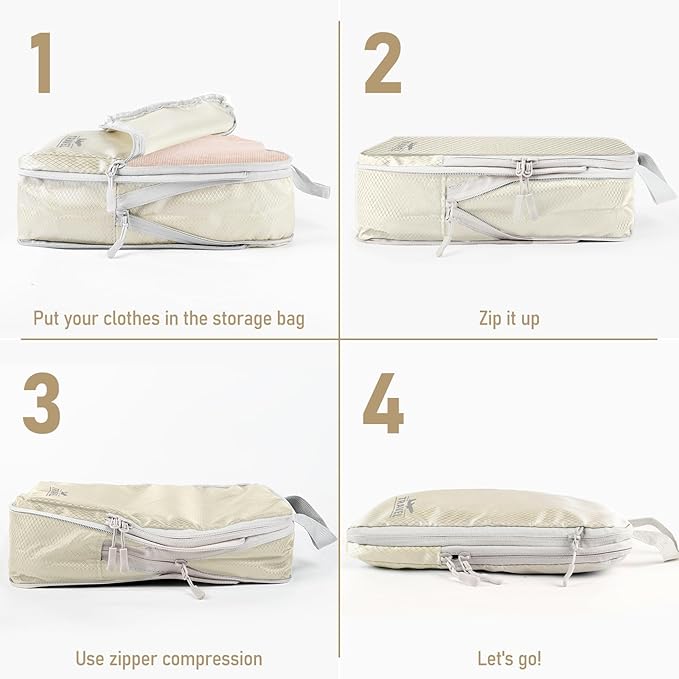 6 Set Compression Packing Cubes, Suitcase Organizer, Lightweight Travel Essentials, Compression Bags For Travel Accessories L