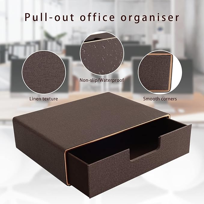 Stackable Organizer Drawer Classic Brown Pu Leather Handmade,Organize Home Office Desk Accessories and Sort Letter-Size Paper