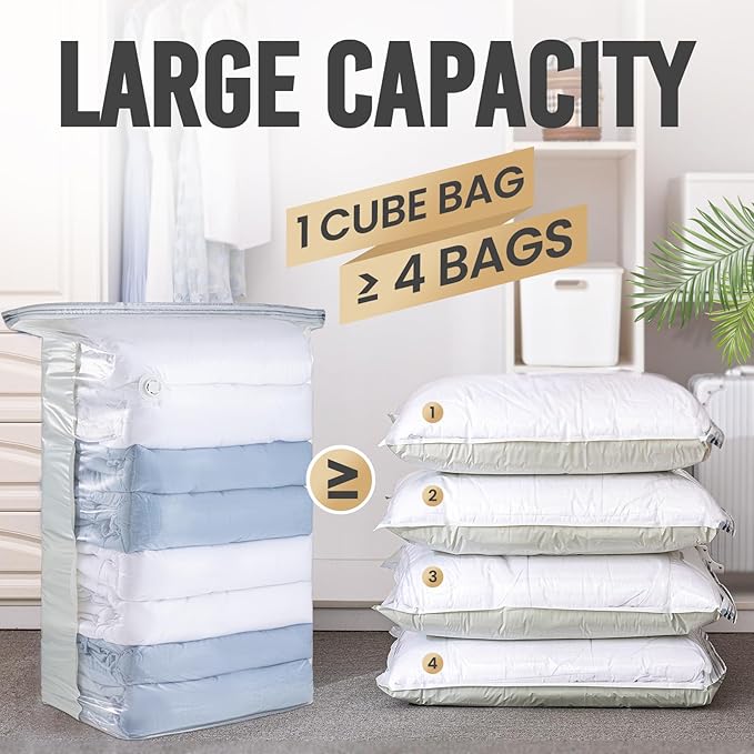 TAILI 8 Pack Vacuum Storage Bags, Jumbo Cube (31x40x15 Inch), Extra Large Vacuum Seal Bags for Clothes, Comforters and Blanke