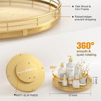 12" Gold Lazy Susan for Table Top, Oak Wood Lazy Susan Turntable Organizer for Dining Coffee Table Centerpiece Bar Decor Kitc