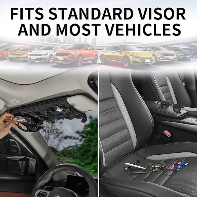 Car Sun Visor Organizer, Double Sided Visor Organzier with Card Pouch for Cars, Trucks, Vans, Multi-Functional Sunglass Holder, Tactical MOLLE Accessories, 2-Pack