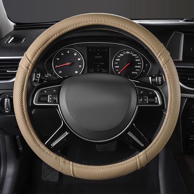 Car Pass Classical Leather Automotive Universal Steering Wheel Covers,Universal Fit for Suvs,Trucks,Sedans,Cars,Vans,14.5-15i