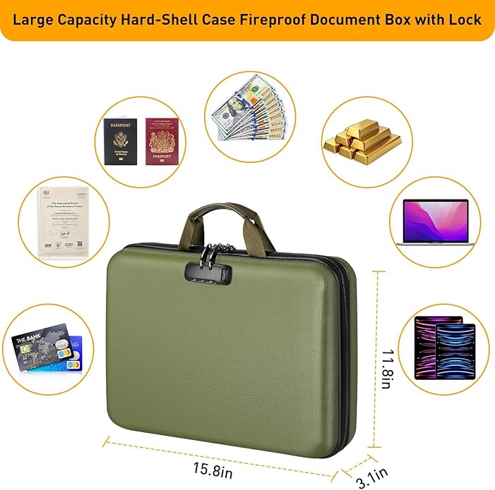 Fireproof Document Organizer Bag, 5200℉ File Organizer Safe Box, Hard Shell Document Bag with 13 Pocket Accordion File Folder