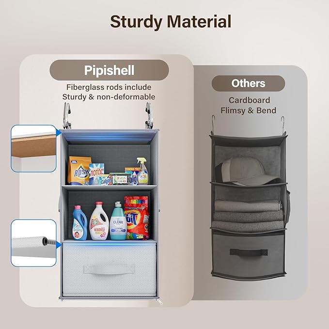 Pipishell 6-Shelf Hanging Closet Organizer with 2 Separable 3-Tier Shelves, 3 Drawers & Side Pockets Closet Organizers and St
