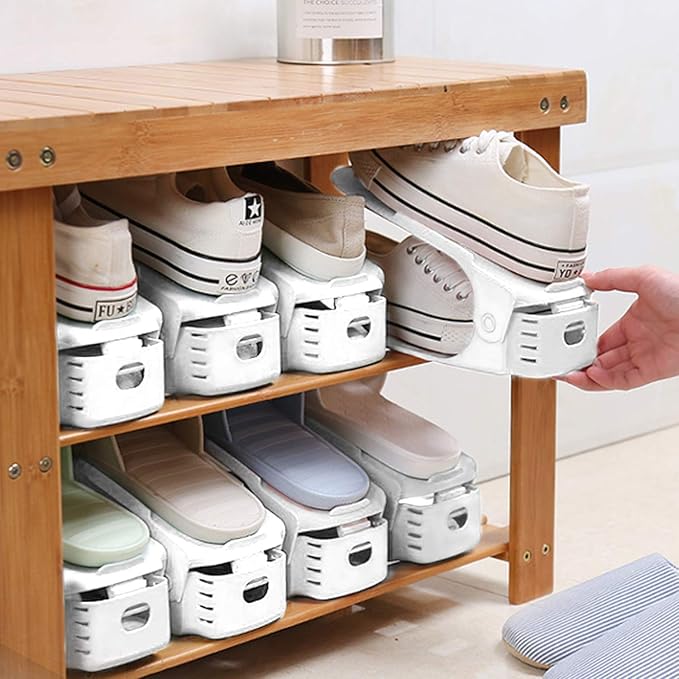 Neprock Shoe Slots Organizer, 20 Pack Adjustable Shoe Rack Stacker Storage Space Saver, Double Deck Shoe Rack Holder for Clos