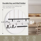 Nekon Rustic Wall Mount Key Organizer, 11.8 Inch Rack with Shelf and 6 Hooks, Circular Wooden Key Hanger for Entryway Hallway