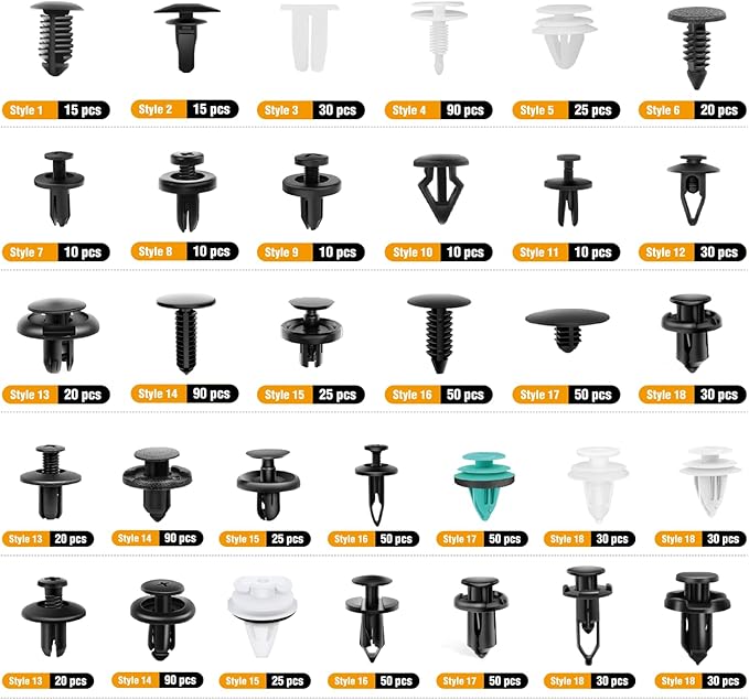 GOOACC 1115Pcs Car Push Retainer Clips & Auto Fasteners Assortment -32 Most Popular Sizes Nylon Bumper Fender Rivets with 10 