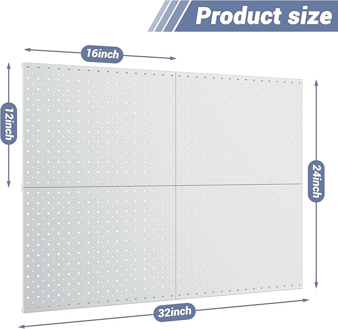 WALMANN 4-Pack 12"x16" Metal Pegboard Panels for Garage, Tool Organizer Pegboard for Pegboard Hooks - Compatible with 1/8" & 