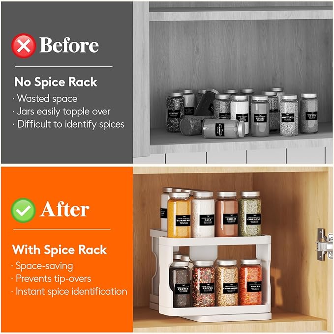 Lifewit Sliding Spice Rack for Cabinets, 6.4"H x 11.1"D x 6.1"W Slide Out Swive Cupboard Spice Organizer with Non-Slip Mat, A