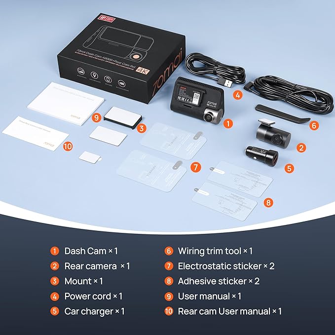 70mai 4K Dash Cam Front and Rear with STARVIS, Dashcam with 5GHz WiFi, GPS Car Camera, Super Night Vision, ADAS, 3'' IPS Scre