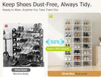 Kuject XX-Large Shoe Storage Boxes Organizers Clear Plastic Stackable 12 Pack, Shoe Rack & Holder Substitute, Sneaker Contain