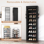 VILICK Shoe Rack with Cover Narrow Shoe Organizer with 4 Side Pockets 10 Tier Tall Shoe Storage Holds 18-22 Pairs Shoes and B