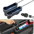 2 Pack Car Seat Gap Organizer,Multifunctional Seat Gap Storage Box with USB Fast Charger, Car Seat Pockets with Led Light, Car Seat Gap Filler with Cup Holder (Black)