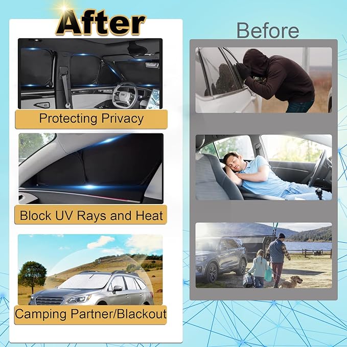 KMF 6pcs Thicken Sun Shades for Hyundai Ioniq 5 Accessories 2022-2025 2026, Custom Fit Full Car Window Covers Sunshade for Windshield Side Rear, Sun UV Block and Blackout Privacy for Camping Outdoor