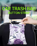 Car Garbage Can, Hanging Car Trash Can Bag for Cute Car Back Seat Organizer, Cute Purple Flowers