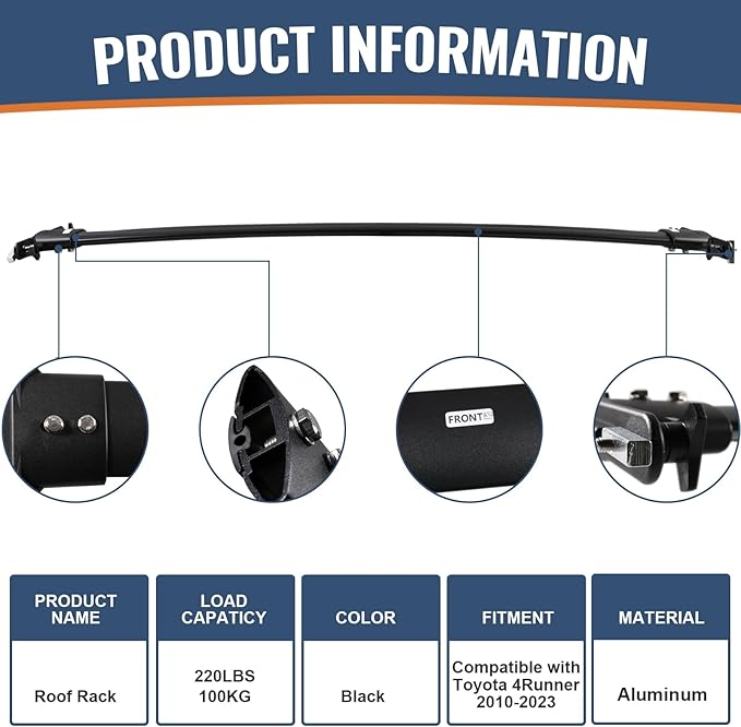 Roof Rack Cross Bars Compatible with Toyota 4Runner 2010-2024 (with Factory Side Rails), Heavy Duty 220lb Aluminum Crossbars Rooftop Cargo Bag Kayak Bike Luggage Snowboard Skiboard