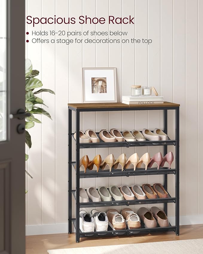 VASAGLE Shoe Rack for Entryway, 5-Tier Shoe Rack Organizer with Storage Shelves and Spacious Top, Freestanding, Adjustable, I