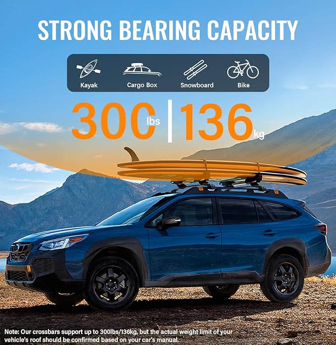 300lbs Lockable Roof Rack Cross Bars Compatible with Subaru Outback Wilderness 2022 2023 2024 2025 2026, Aluminum Roof Rails Crossbar for Rooftop Cargo Bars Luggage Kayak Bike Racks