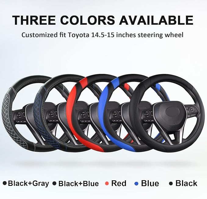 West Llama Customized Auto Car Steering Wheel Cover for Toyota Rav4 Corolla Camry Highlander(Diamond Quilted-Black+Blue-Stand