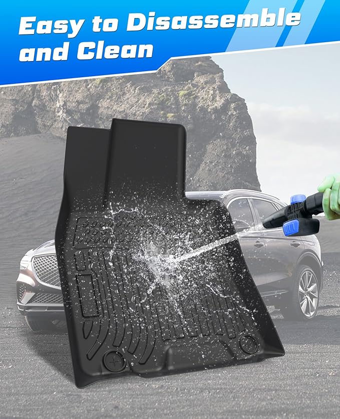 Sunsdrew Floor Mats for 2022-2025 2026 Genesis GV70 Accessories (Not for Electrified GV70), All Weather Car Mats Front Rear 2 Rows Floor Liners TPE Rubber Raised Edge