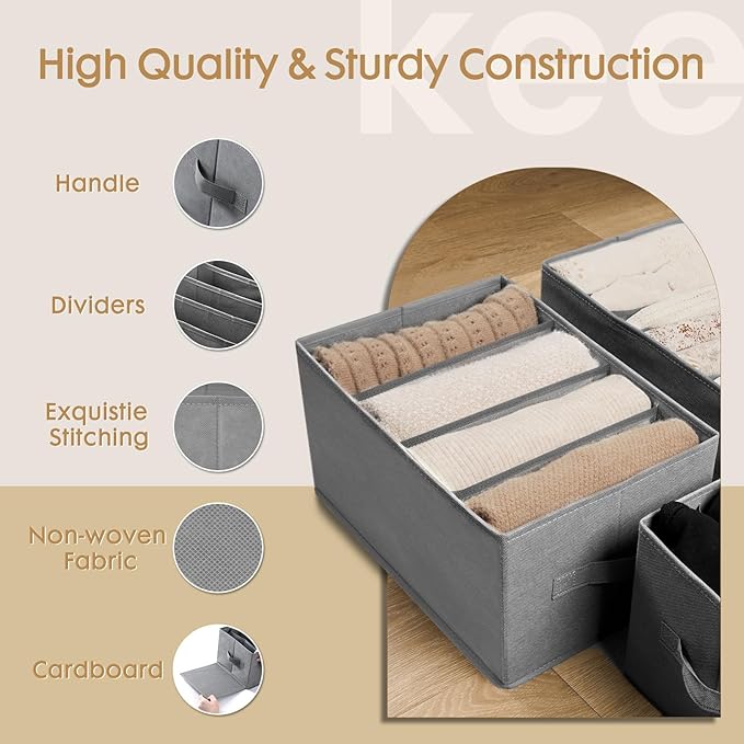Criusia 6 Pack Large Clothes Organizer, Wardrobe Closet Organizer and Storage with Handles, Foldable Fabric Closet Organizers