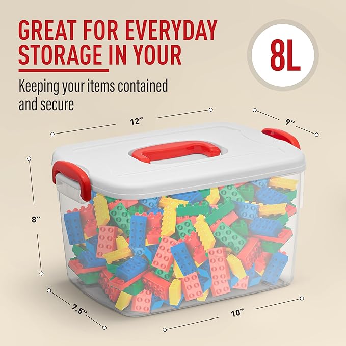 Tribello Clear Plastic Storage Bins with Lids and Handle Stackable Storage Bins, 9 Quarts