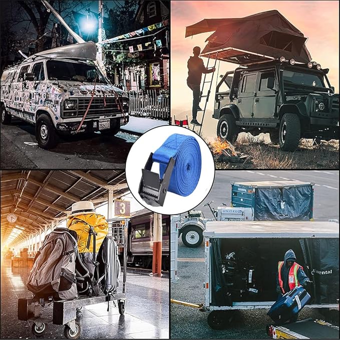 4PCS Tie Down Straps with Adjustable Buckles, 59"x1" Heavy Duty Cam Buckle Lashing Straps for Cargo, Trucks, Luggage, Trailer, Motorcycle (Dark Blue)
