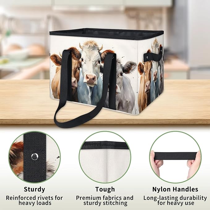 Reusable Grocery Bags Heavy Duty Shopping Bags Foldable Large Tote Bags with Long Handles & Hard Bottom