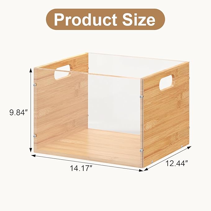Sbanmao 3 Pack Hanging File Organizer, Clear Acrylic File Box Organizer, Bamboo Filing Box File Crate Organizer Storage Boxes