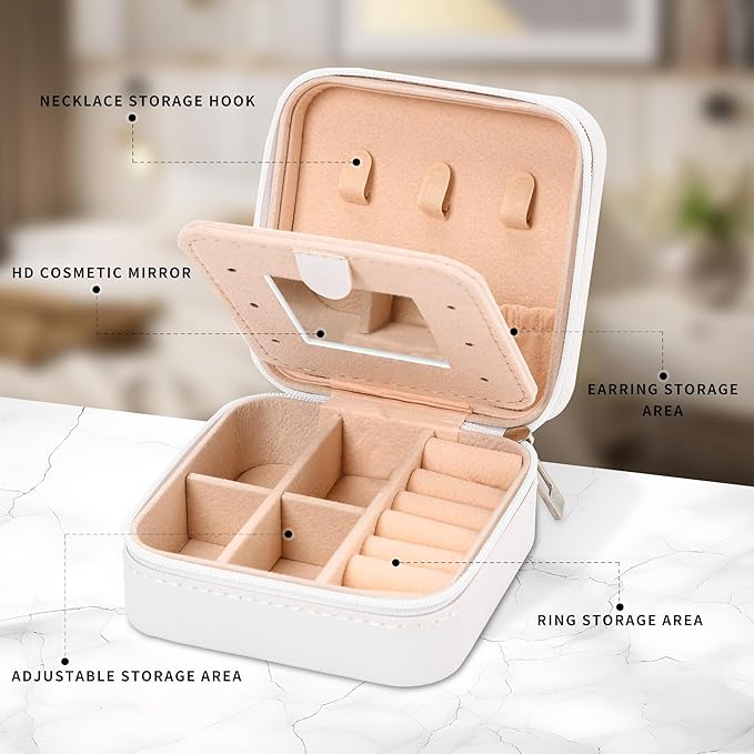 Neveika Jewelry Box with Mirror,Small Jewelry Organizer Box，Travel Jewelry Case for Women，Gift Jewelry Boxes for Female Girls
