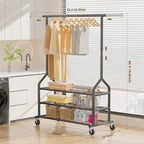 EAGMAK Heavy Duty Clothes Rack Load 556 LBS, Rolling Clothing Rack With 3 Shelves, Adjustable Metal Clothes Hanger with Wheel