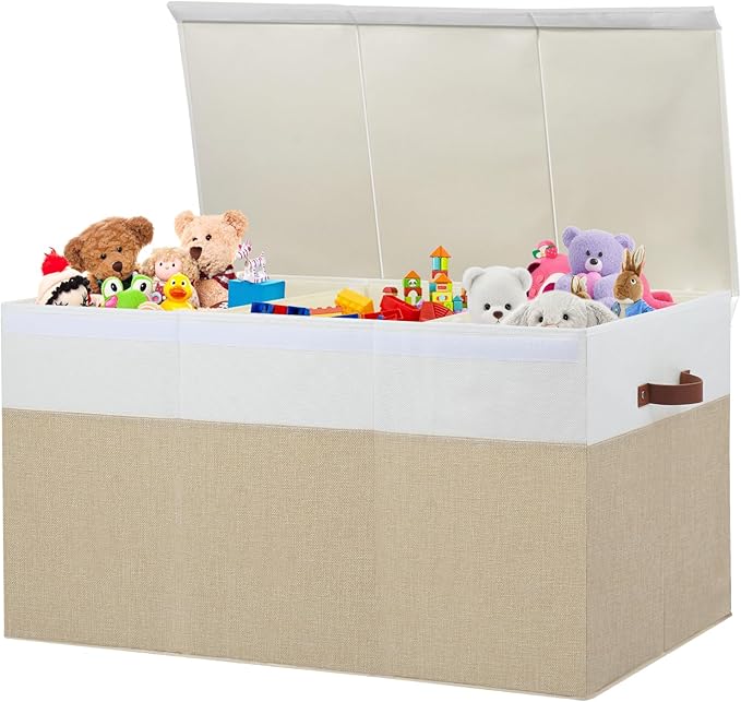 Gowee Extra Large Toy Storage Box with Lid, Sturdy Toys Storage Chest Bin Organizer Basket with Dividers for Kids, Boys, Girl