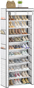 OYREL Shoes Rack 10 Tier Tall Shoe Rack with Storage Pockets, Fabric Covered Shoe Racks,Metal Shoes Rack Organizer for Closet