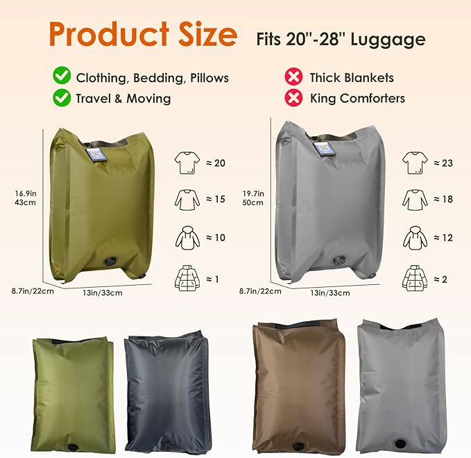 Vacuum Storage Bags with Electric Pump & Hand Compression, 4 Pack Heavy Duty Vacuum Seal Bags for Clothing, Bedding, Space Sa