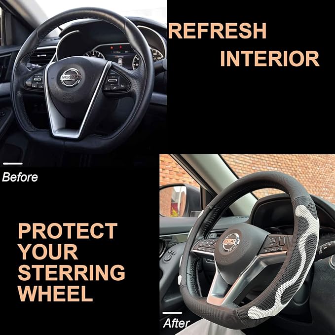 PINCTROT D Shaped Comfy Grip Steering Wheel Cover, Anti-Slip Design, Flat Bottom 14.5-15 Inch(Silicone White)