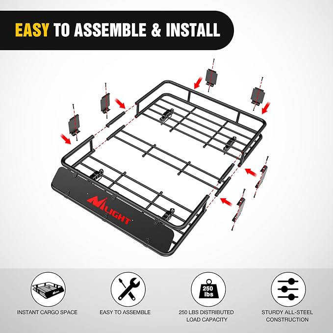 Nilight 43" x 39" x 6" Universal Roof Rack Cargo Basket Heavy-Duty 250LBS Capacity Rooftop Cargo Carrier Luggage Holder for SUV Truck Vehicle