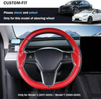 Steering Wheel Cover for Tesla Model 3 (2017-2023) / Model Y (2020-2024),Anti-Slip,Comfortable Grip, Breathable,Customized for Tesla Model 3/Y Accessories,Matte Red