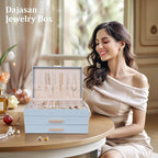 Dajasan Jewelry Box Organizer, 3-Tier Jewelry Storage with 2 Drawers, Large Jewelry Boxes for Women, PU Leather Surface with 