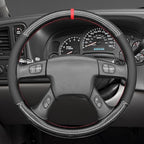 MEWANT Hand Stitch Steering Wheel Cover for Chevy Silverado 1500 Carbon Fiber Hive Embossed Faux Leather Steering Wrap