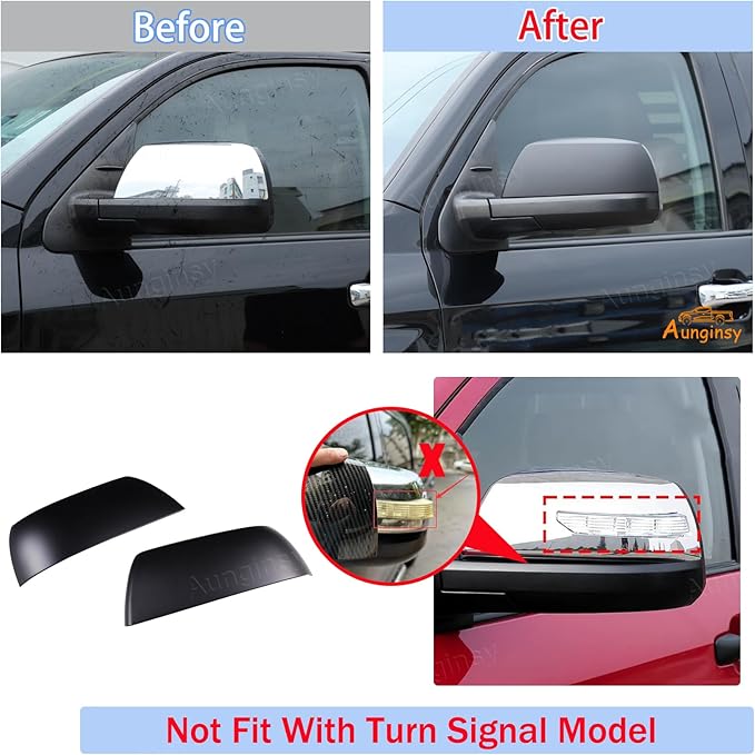 Car Door Rear View Mirror Cover Trim Compatible with Toyota Tundra 2007-2021 Sequoia 2008-2020 Exterior Rearview Mirror Housing Cap Protector Accessories, Only Fit Without Turn Signal Lights Version