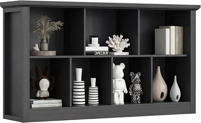 Unikito 7 Cube Storage Book Shelf - 50" Wide Wood Cube Storage Organizer, Wooden 2 Tiers Floor Standing Low Bookcase for Livi