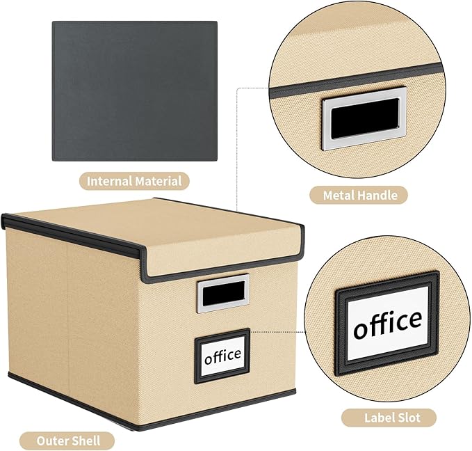 Huolewa File Organizer Box with Lid, Collapsible File Folder Organizer for Office Document Storage, Filing Box with Plastic S