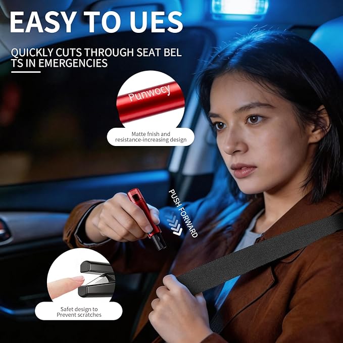 3-Pack Car Window Breaker with Seatbelt Cutter - Underwater Emergency Escape Tool, Tempered Glass Side Window Smasher Safety 
