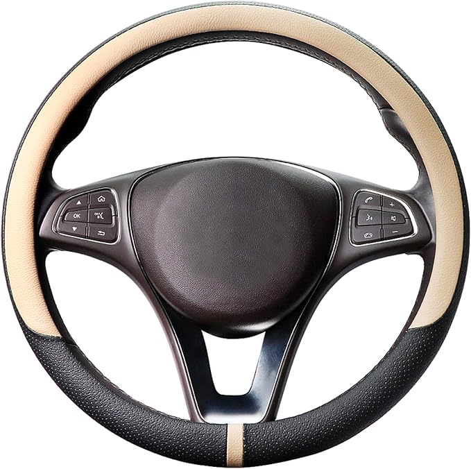 COFIT Breathable Car Steering Wheel Cover 15 inch Auto Universal Leather Wrap Non-Slip Steeringwheel Protector Automotive Int