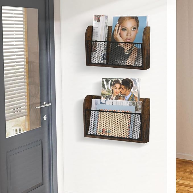 YINMIT 2 Packs Wall File Organizer-Holder, Hanging File Organizer, Wall Mounted File Holder, Wall Mount Paper Folder Rack for