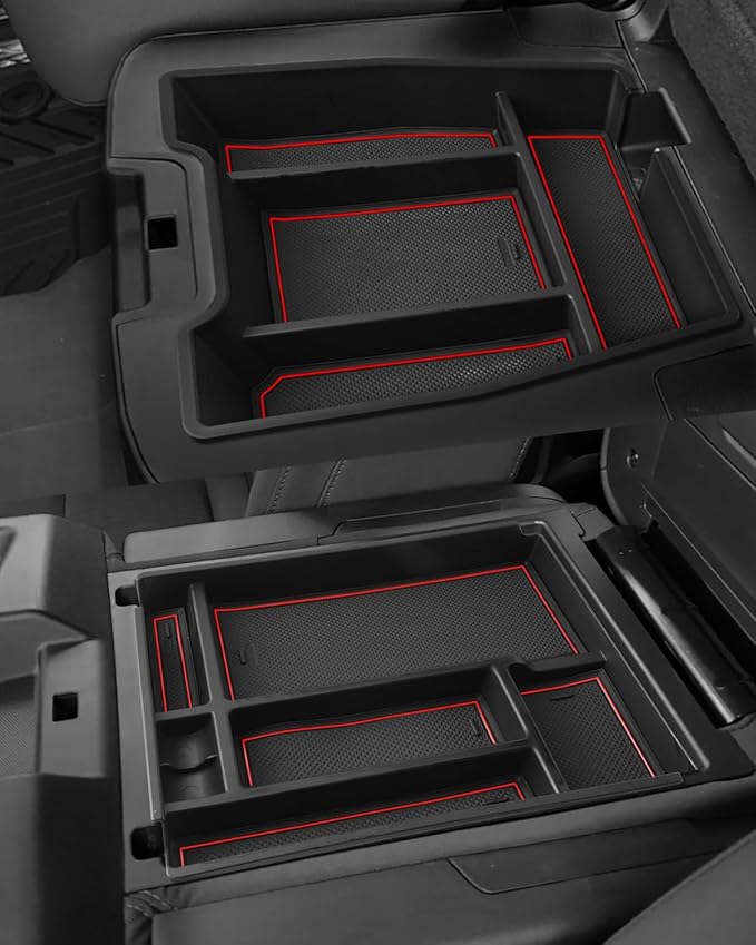 Silverado Sierra Center Console Organizer - Compatible with 2019-2026 Chevy Silverado/GMC Sierra 1500 - 2020-2026 Chevrolet Silverado/ Sierra 2500HD 3500HD - (Split-Bench Folding Seat) - 2 Pack Red