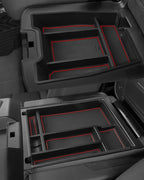 Silverado Sierra Center Console Organizer - Compatible with 2019-2026 Chevy Silverado/GMC Sierra 1500 - 2020-2026 Chevrolet Silverado/ Sierra 2500HD 3500HD - (Split-Bench Folding Seat) - 2 Pack Red