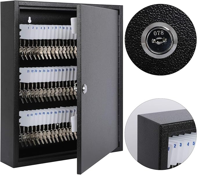 KYODOLED Key Storage Lock Box with Key, Locking Key Cabinet, 100 Key Management Wall Mount with Key Lock, Key Hooks & Tags Ke