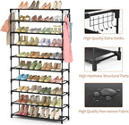 LANTEFUL 10 Tiers Shoe Rack 50 Pairs Large Capacity Tall Shoe Organizer Sturdy Shoe Storage with Two Hooks Space Saving Metal